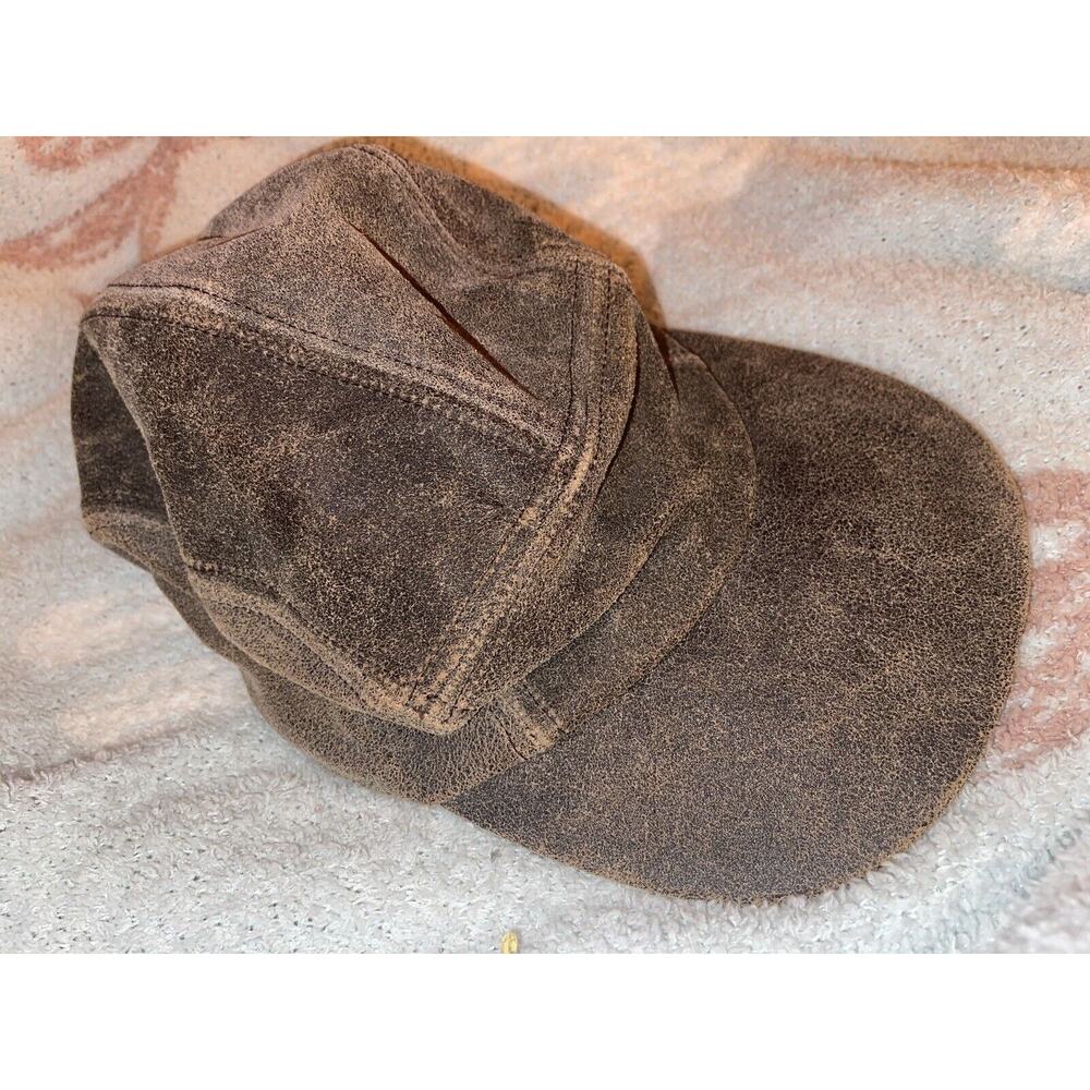 RARE Vintage J Crew Genuine Suede Leather Hat Cap Brown Aged Distressed 70s 80s